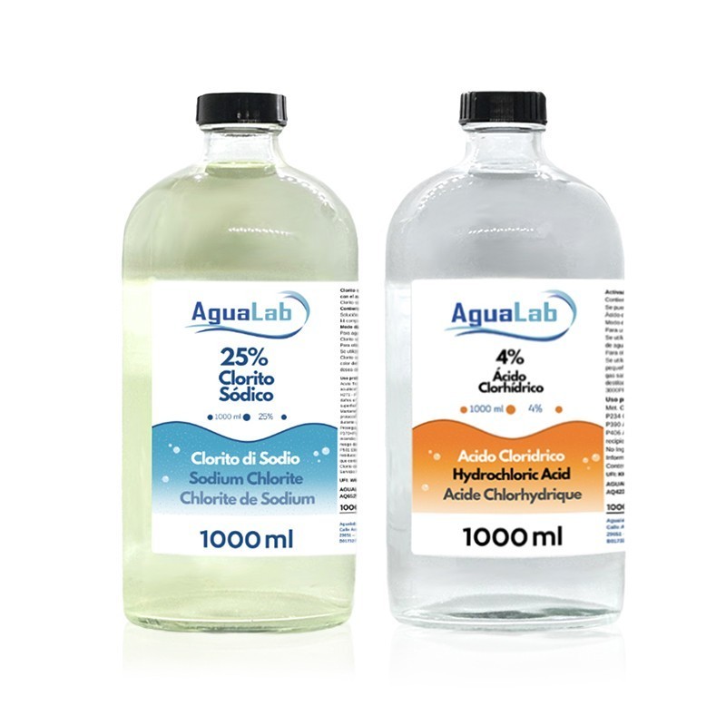 Kit Clorito di Sodio al 25% (1000 ml) + Attivatore di Acido Cloridrico Kit Clorito di Sodio al 25% (1000 ml) + Attivatore di Acido Cloridrico
