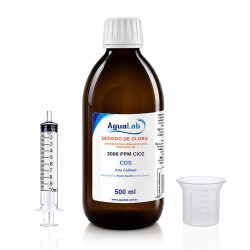 Biossido di cloro 0,3% Agualab in flacone di vetro ambrato da 500 ml con siringa e misurino